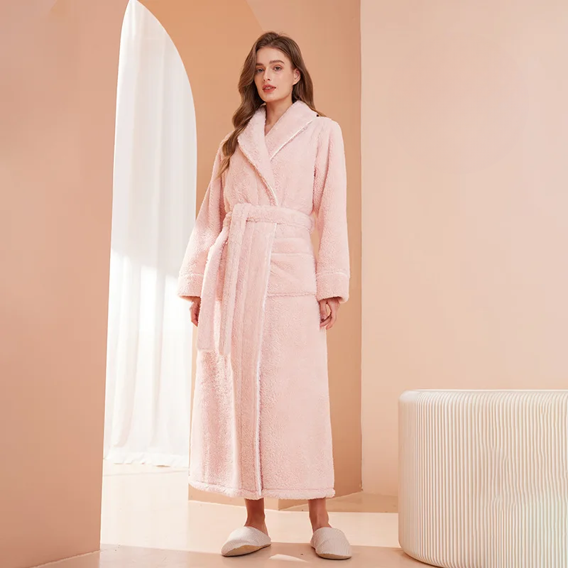 CozyFlannel Winter Bathrobe — Tie Belt, Turn-Down Collar
