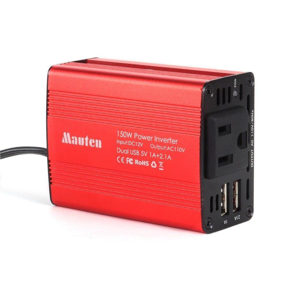 150W Car Power Inverter DC 12V to 110V AC Car USB Charging Ports