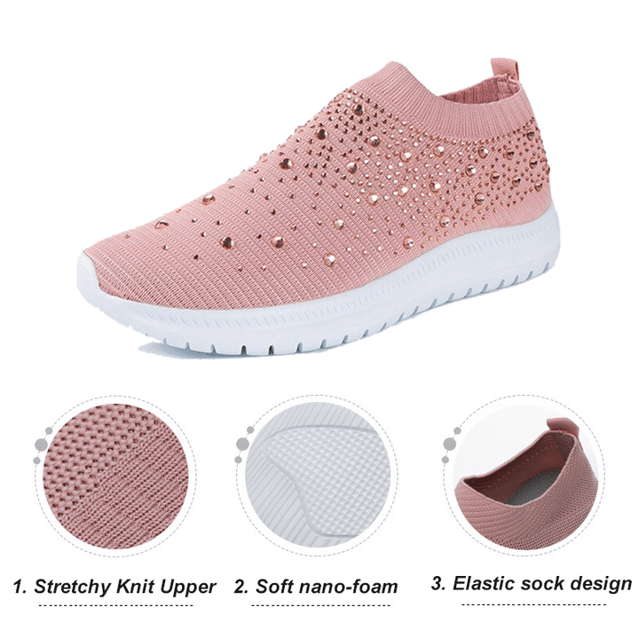 Nanccy Women’s Crystal Breathable Orthopedic Slip-On Walking Shoes