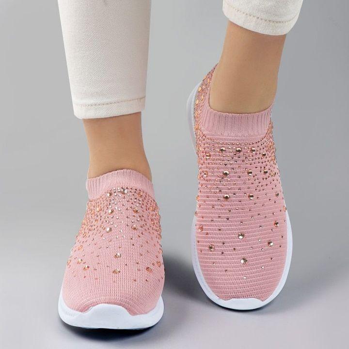Nanccy Women’s Crystal Breathable Orthopedic Slip-On Walking Shoes