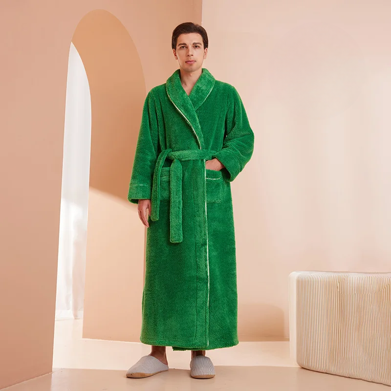 CozyFlannel Winter Bathrobe — Tie Belt, Turn-Down Collar
