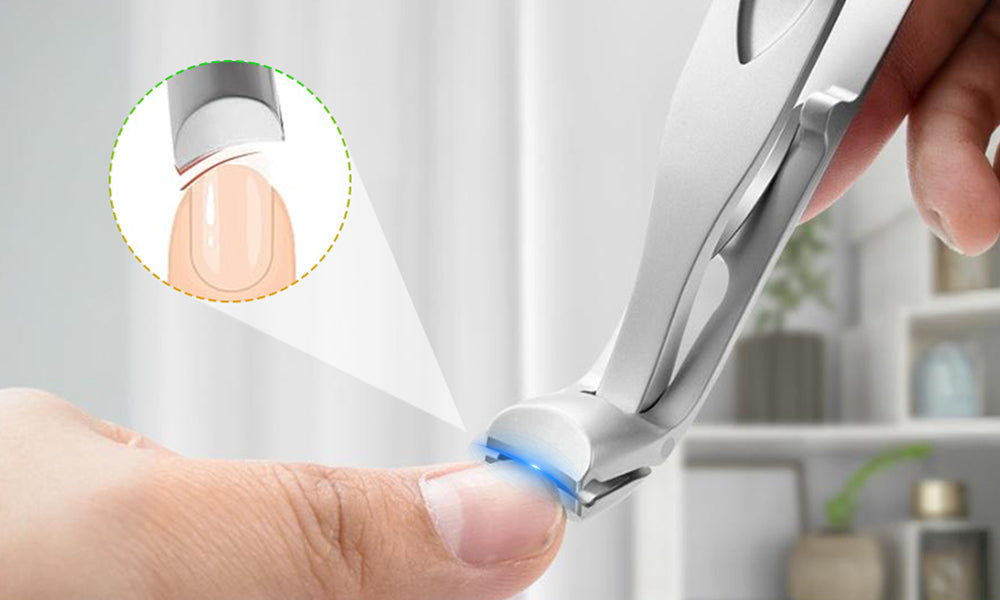 Sherum ergonomic nail clippers with wide angled head and nail catcher
