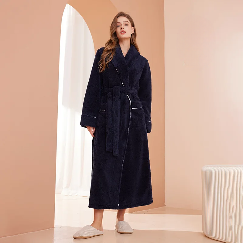 CozyFlannel Winter Bathrobe — Tie Belt, Turn-Down Collar