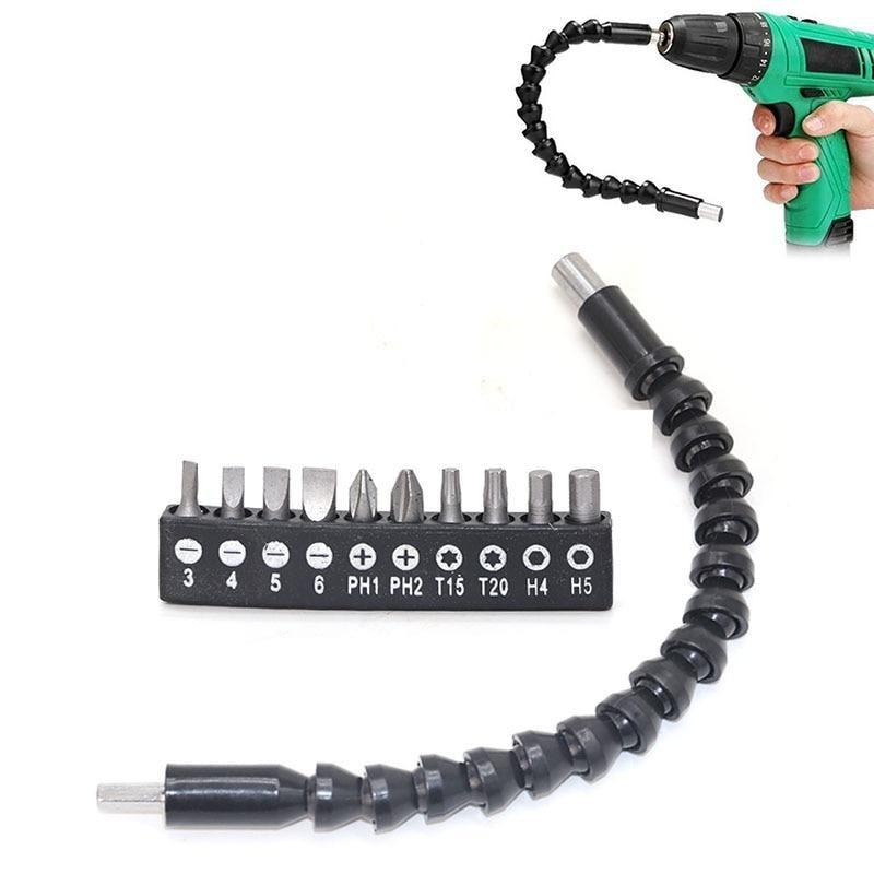 Universal Flexible Drill Bit Extension with Screw Drill Bit Holder
