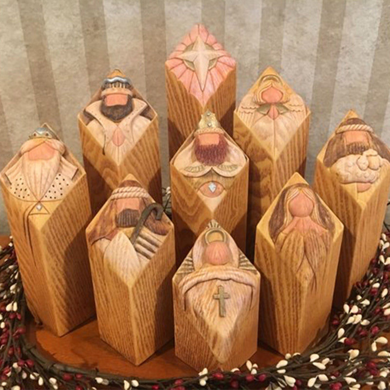 Heaven Nativity Tree Pillar Statues, 9-Piece Christmas Set