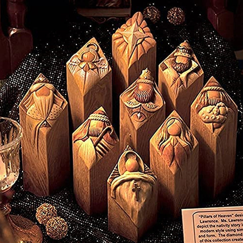 Statues en forme de piliers représentant des personnages de la Nativité Heaven, lot de 9 pièces pour Noël