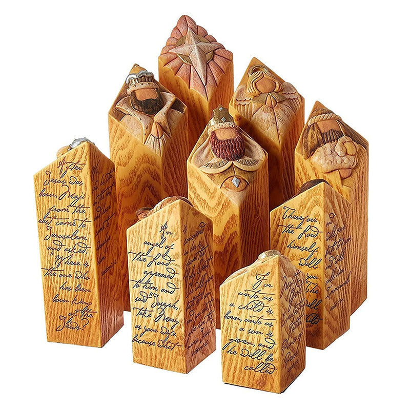 Statues en forme de piliers représentant des personnages de la Nativité Heaven, lot de 9 pièces pour Noël
