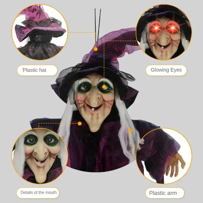 Décoration animée de sorcière pour Halloween, avec son et yeux lumineux | Filindra