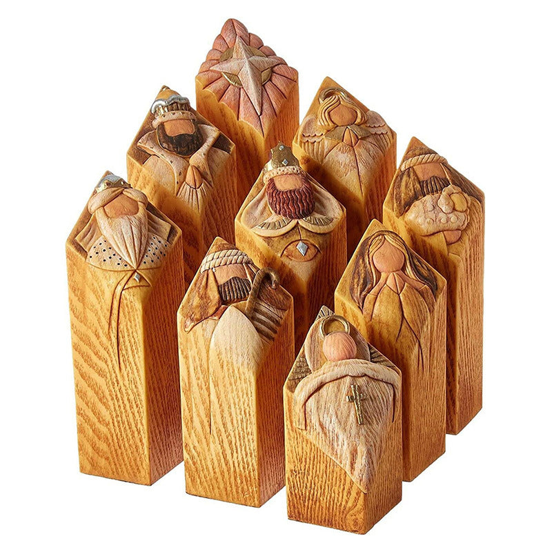 Statues en forme de piliers représentant des personnages de la Nativité Heaven, lot de 9 pièces pour Noël