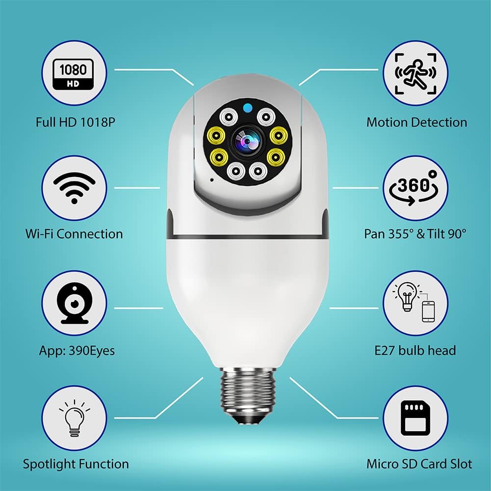 Bulbguard Wireless Outdoor WiFi Surveillance Bulb Camera with Human Tracking and Night Vision Keilini