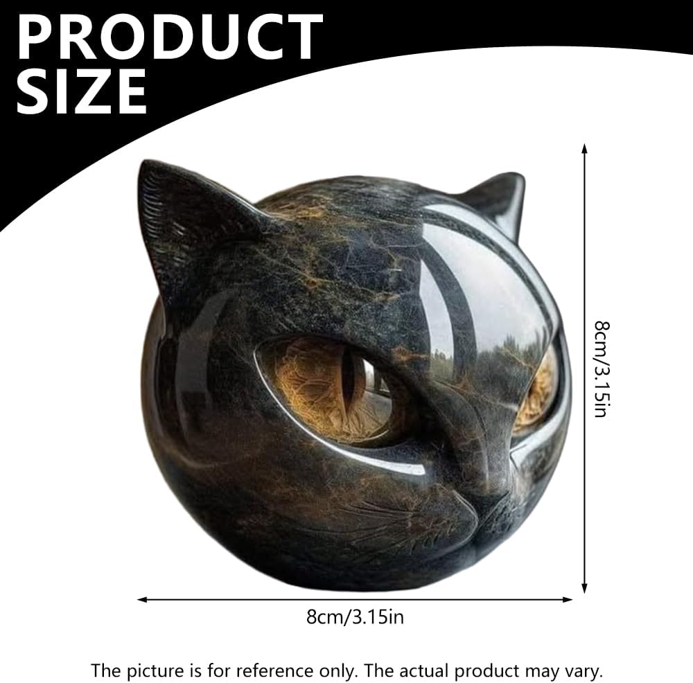 Black Cat Stone Sculpture – Decorative figurine black cat head made of resin Stone Marble texture