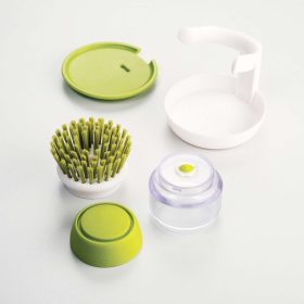 EasyBrush Brush with Dishwashing Liquid Dispenser and Refillable Stand for Cleaning Pans and Sinks