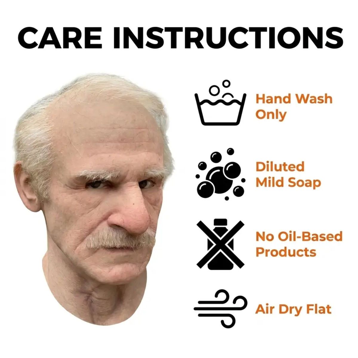 Realistic Creepy Old Man Latex Mask — Seamless Edge Trim, Adult Fit