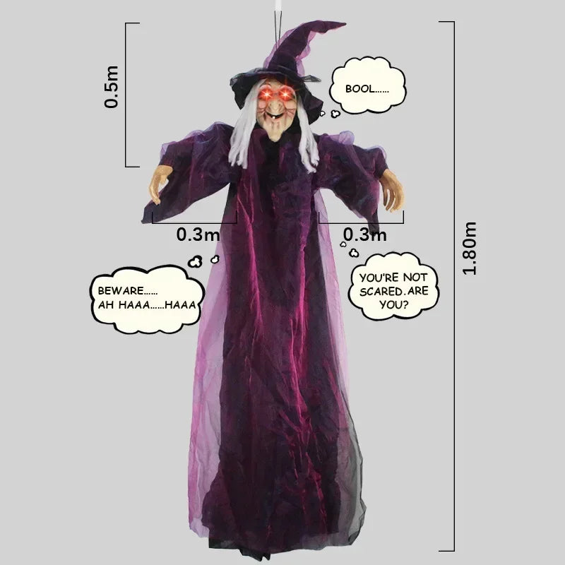 Décoration animée de sorcière pour Halloween, avec son et yeux lumineux | Filindra