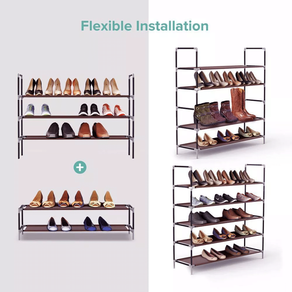 Concise 12 Batten 4 Tiers Bamboo Shoe Rack Coffee