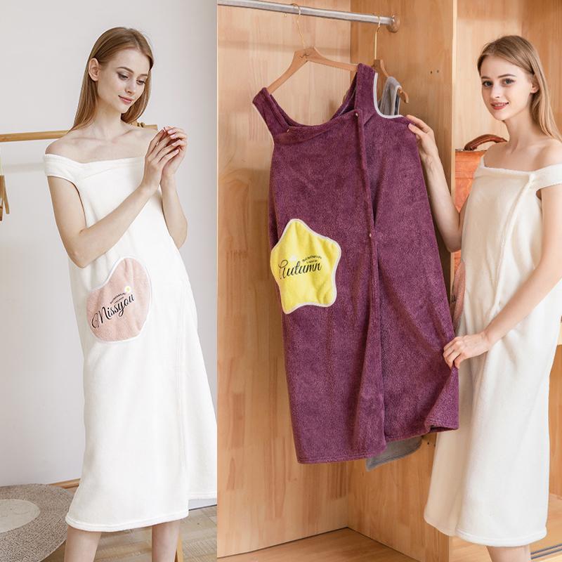 Plush microfiber quick-drying bathrobes for women