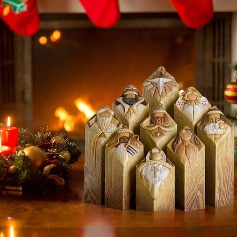 Statues en forme de piliers représentant des personnages de la Nativité Heaven, lot de 9 pièces pour Noël