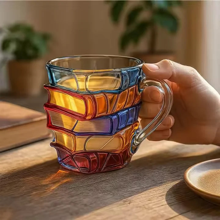 Yifare mug Decorative mug in the shape of stacked books – hand-painted ceramic, ornament for home and office