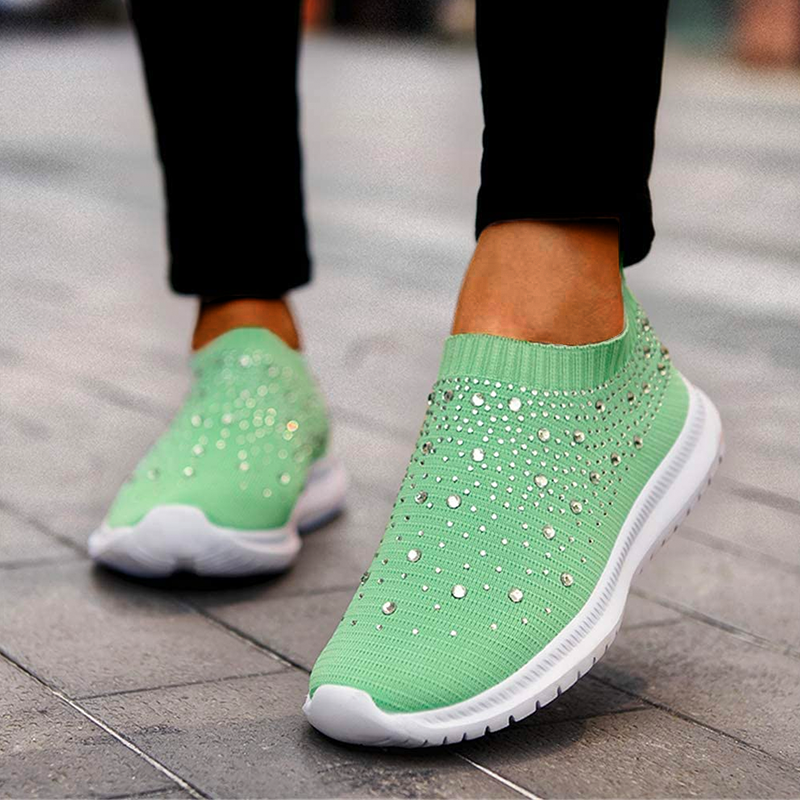 Nanccy Women’s Crystal Breathable Orthopedic Slip-On Walking Shoes