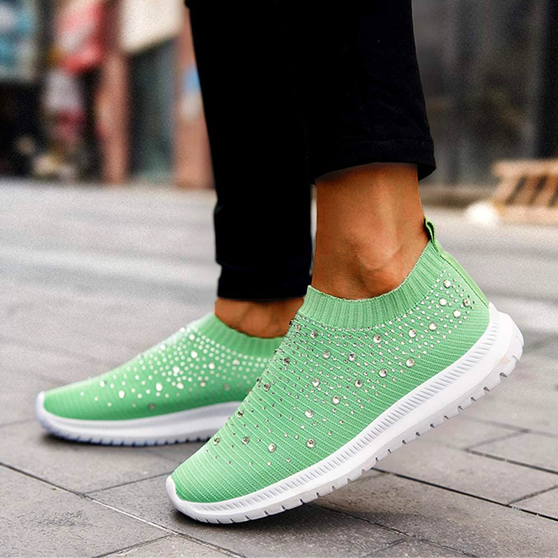 Nanccy Women’s Crystal Breathable Orthopedic Slip-On Walking Shoes