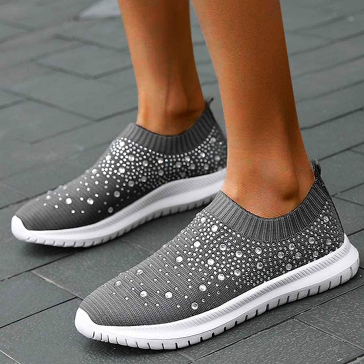 Nanccy Women’s Crystal Breathable Orthopedic Slip-On Walking Shoes