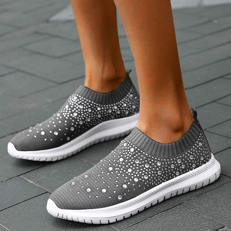 Nanccy Women’s Crystal Breathable Orthopedic Slip-On Walking Shoes