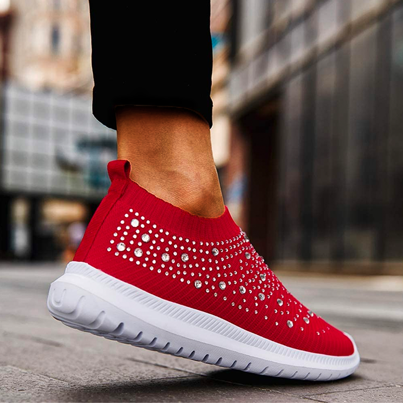 Nanccy Women’s Crystal Breathable Orthopedic Slip-On Walking Shoes