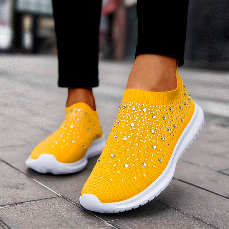 Nanccy Women’s Crystal Breathable Orthopedic Slip-On Walking Shoes