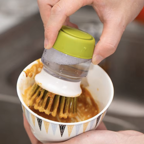 EasyBrush Brush with Dishwashing Liquid Dispenser and Refillable Stand for Cleaning Pans and Sinks