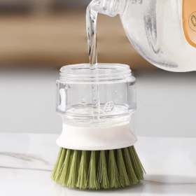 EasyBrush Brush with Dishwashing Liquid Dispenser and Refillable Stand for Cleaning Pans and Sinks