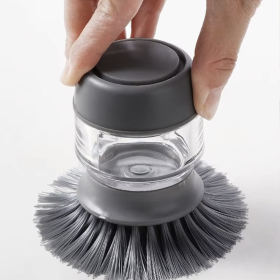 EasyBrush Brush with Dishwashing Liquid Dispenser and Refillable Stand for Cleaning Pans and Sinks