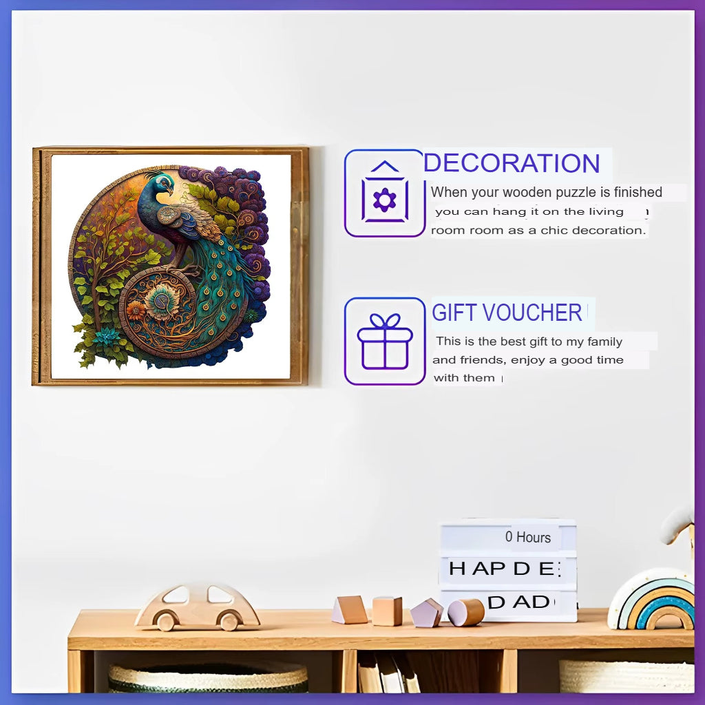 Round wooden peacock puzzle