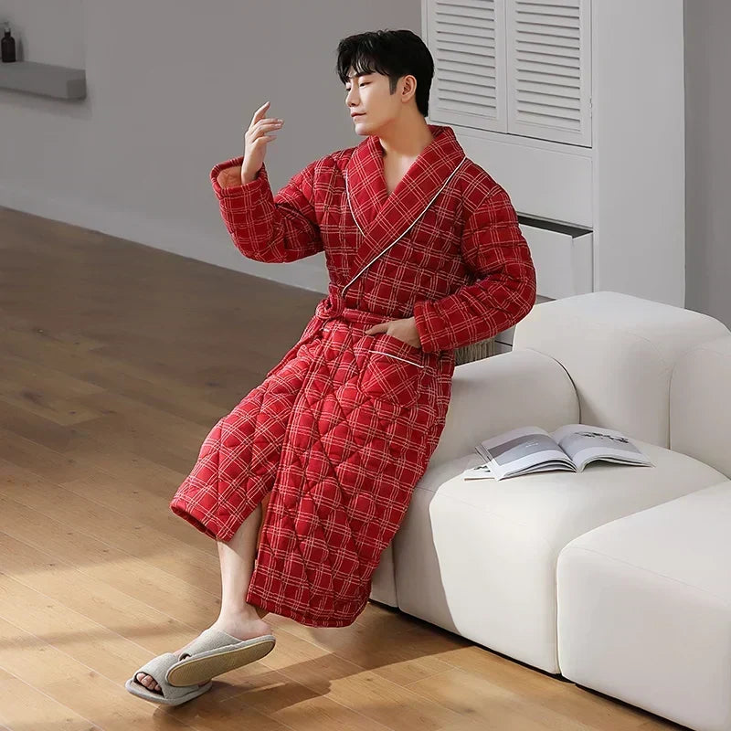 CozyLayer 3-Layer Quilted Winter Bathrobe — Warm Comfort
