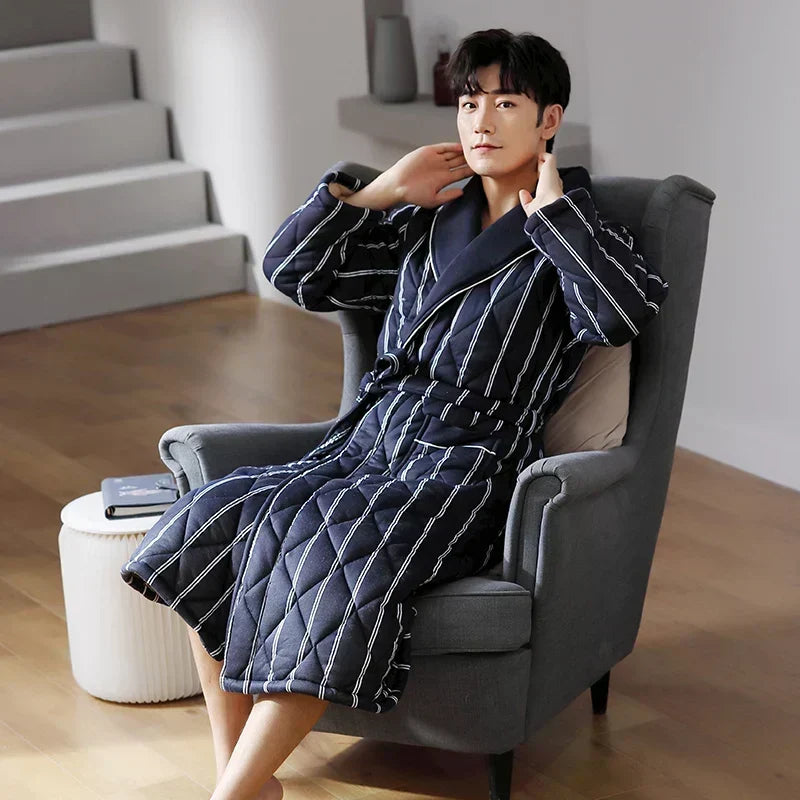 CozyLayer 3-Layer Quilted Winter Bathrobe — Warm Comfort