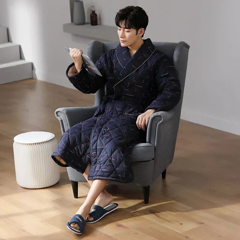 CozyLayer 3-Layer Quilted Winter Bathrobe — Warm Comfort