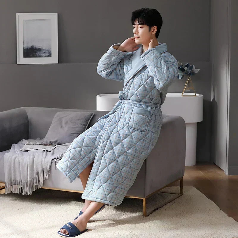 CozyLayer 3-Layer Quilted Winter Bathrobe — Warm Comfort
