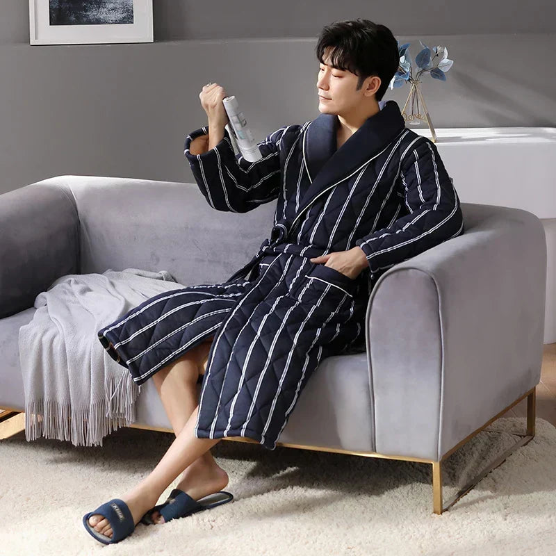 CozyLayer 3-Layer Quilted Winter Bathrobe — Warm Comfort