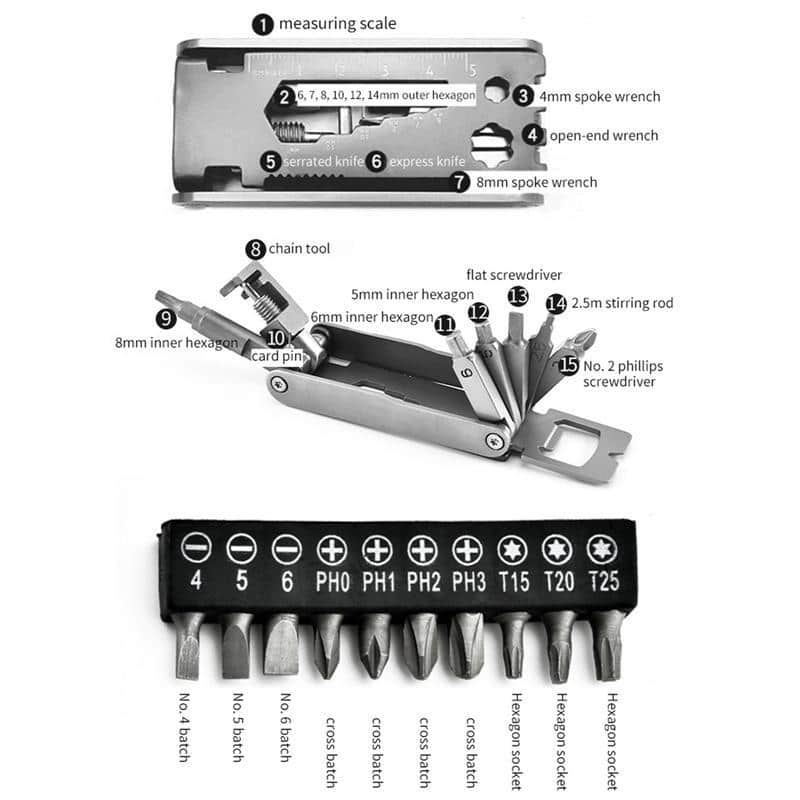 Folding Stainless Steel 15 in 1 Multi-Function Tool