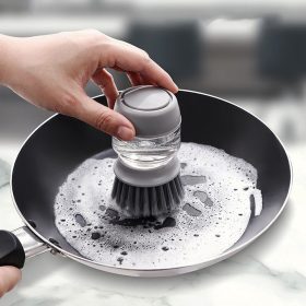 EasyBrush Brush with Dishwashing Liquid Dispenser and Refillable Stand for Cleaning Pans and Sinks