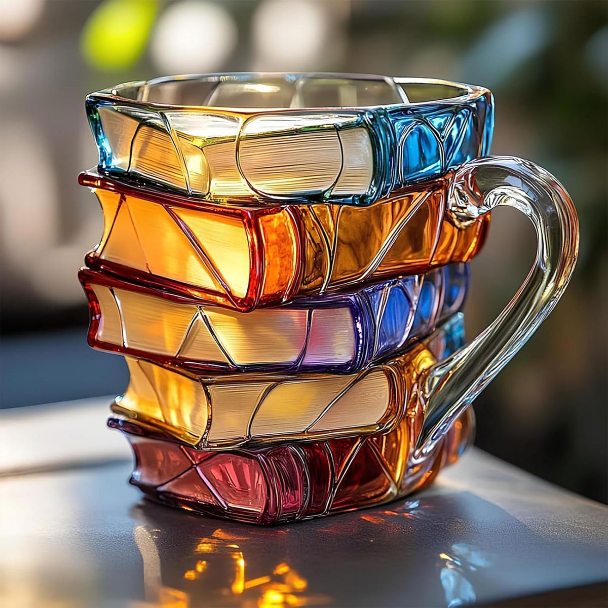 Yifare mug Decorative mug in the shape of stacked books – hand-painted ceramic, ornament for home and office