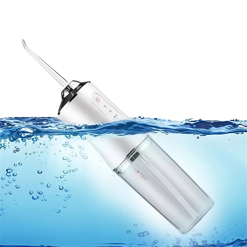 FlossyFresh Hydropulseur portable cordless dental cleaner, rechargeable oral irrigator with 3 modes and 4 nozzles