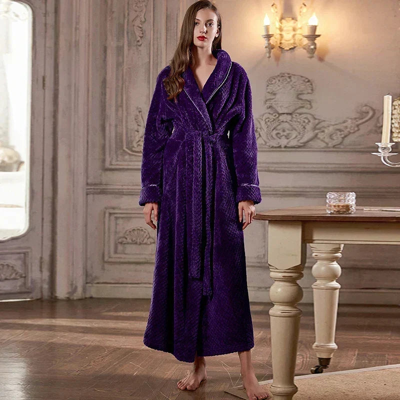 CozyNest Maternity Thermal Flannel Bathrobe — Extra-Long Roomy Fit