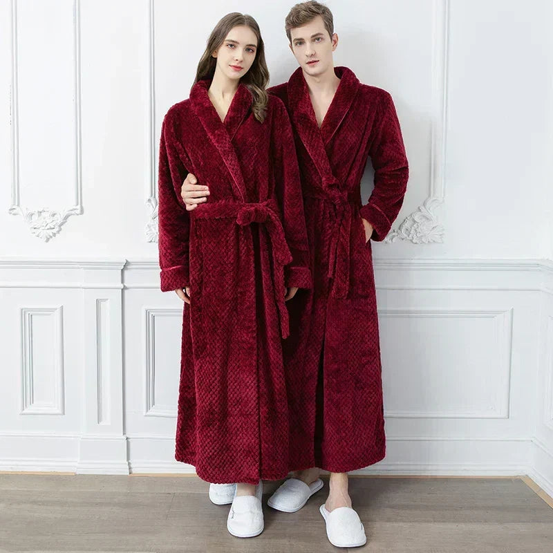 CozyNest Maternity Thermal Flannel Bathrobe — Extra-Long Roomy Fit