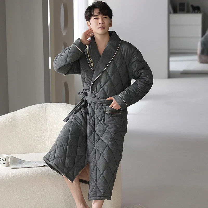 CozyLayer 3-Layer Quilted Winter Bathrobe — Warm Comfort