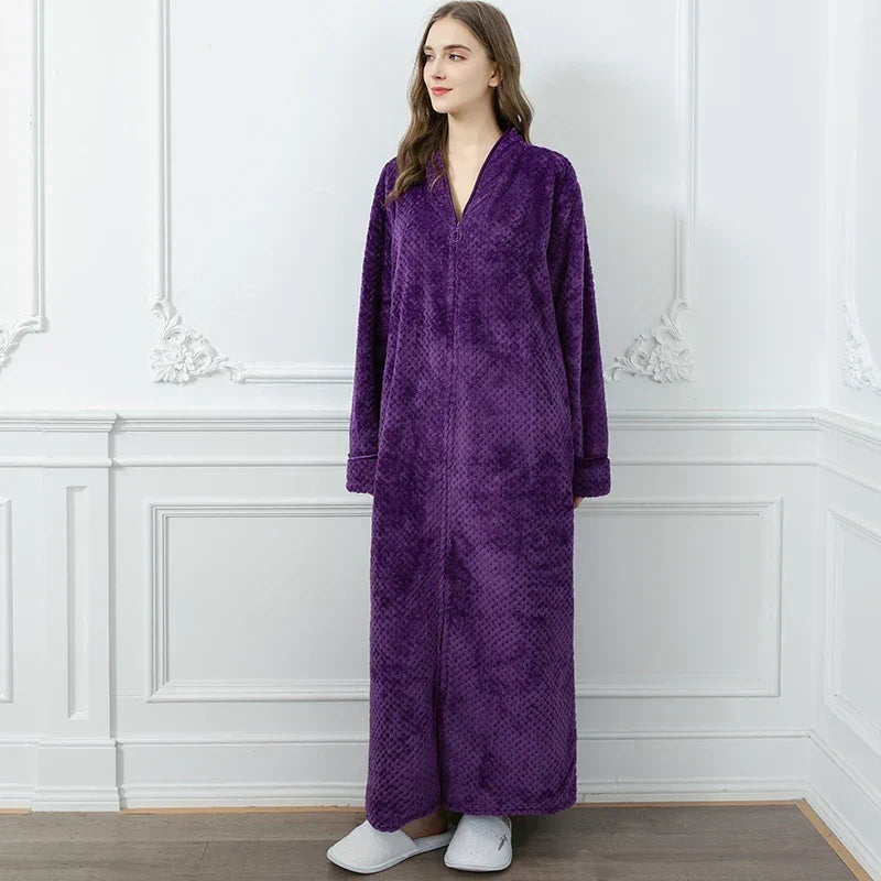 CozyNest Maternity Thermal Flannel Bathrobe — Extra-Long Roomy Fit
