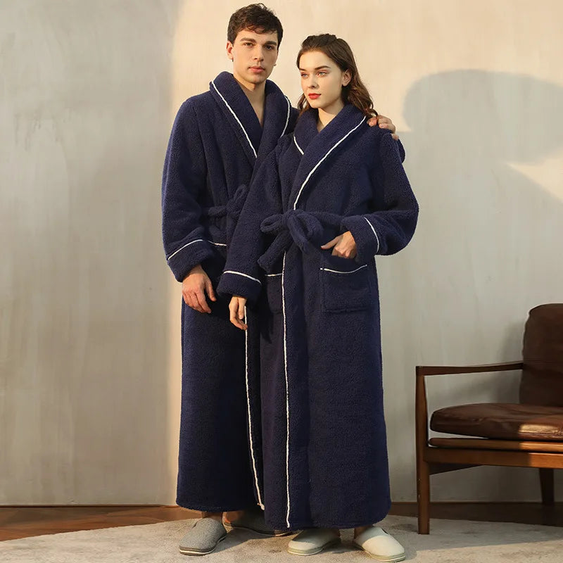 LumaWool Men's Thick Flannel Bathrobe — Fold-Over Collar