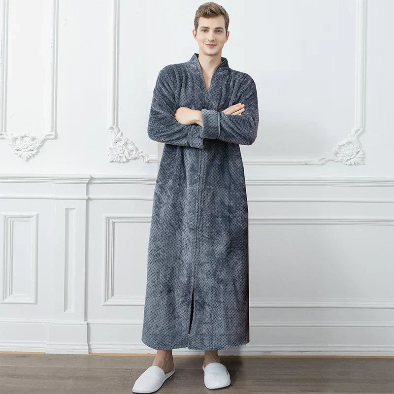 CozyNest Maternity Thermal Flannel Bathrobe — Extra-Long Roomy Fit