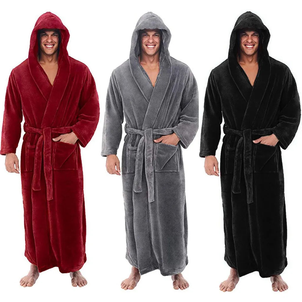 HoodedChill Men's Hooded Plush Bathrobe – Warm, Cozy Comfort