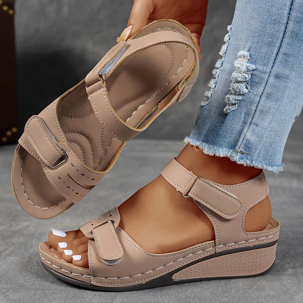 Women’s wedge sandals with adjustable ankle straps breathable perforated design, casual