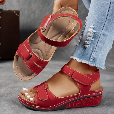 Women’s wedge sandals with adjustable ankle straps breathable perforated design, casual